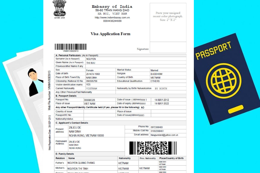 Tờ khai xin Visa đi Ấn Độ